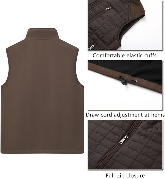 Vcansion Men's Lightweight Fleece Lined Puffer Vest Softshell Outerwear Sleeveless Jacket for Hiking Travel Golf