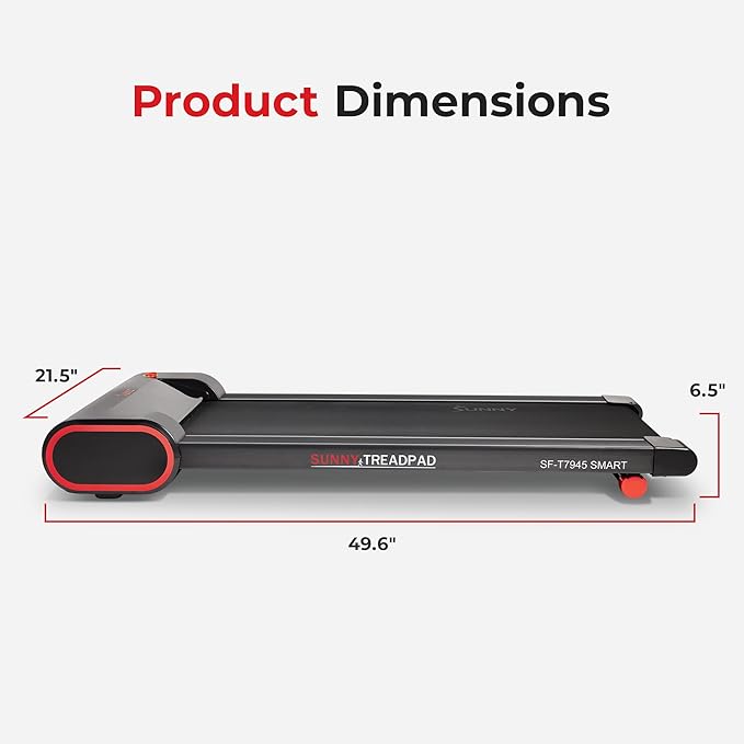Sunny Health & Fitness Slim Under Desk Walking Compact Treadpad Treadmill with Remote Control, Digital Display, Shock Absorption, Optional Trekking Poles, Free SunnyFit App Bluetooth Connectivity