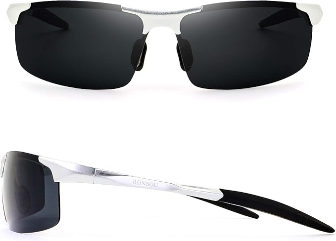 RONSOU Mens Sunglasses Polarized Sport UV Protection Ultralight Al Mg Sunglasses for Men Fishing Driving Golf