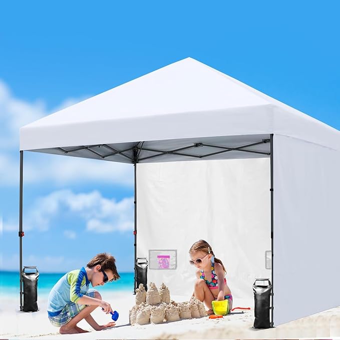 SANWAY Instant Canopy Tent Sunwall Silver, 2 Pack Sidewall Only, for 10x10 Pop up Canopy, with 2 Storage Pockets (White, Splicable)