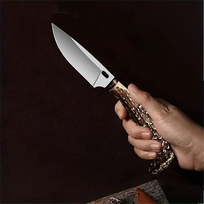 Plys Fixed blade knife, survival knife, Hunting Knife With Leather Sheath, Camping Outdoor Sharp Blade BBQ Knives,Gifts for Men