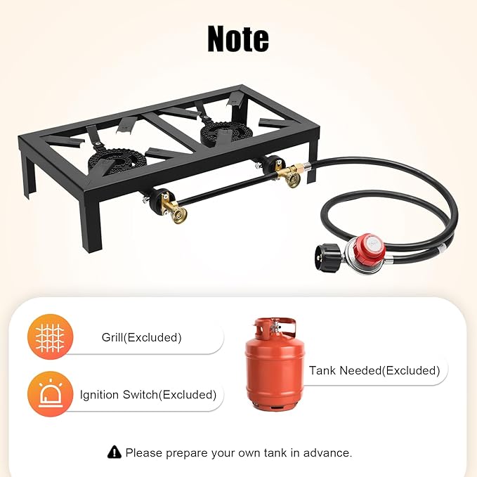 Double Burner Gas Stove, 8000W Portable Outdoor Propane Stove with Adjustable 0-10Psi Regulator Hose for Patio Camping, BBQ, Home Brewing, Turkey Fry, Maple Syrup Prep