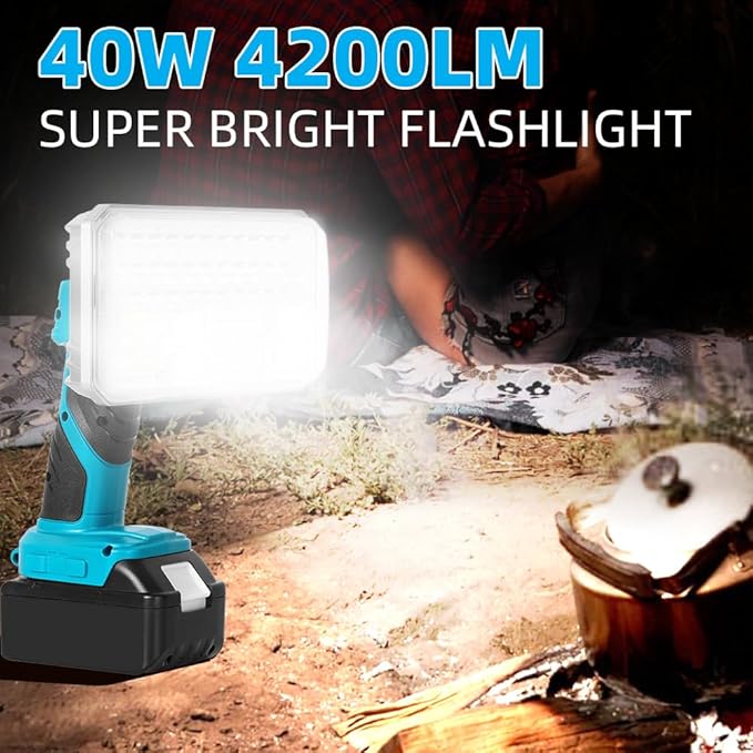 40W Cordless 4200LM LED Flashlight for Makita 18V Lithium-ion Battery, 9" Zinc Alloy Handheld Work Light with USB Charger Port for Camping, Hiking, Climbing, Job Site, Indoor & Outdoor Use