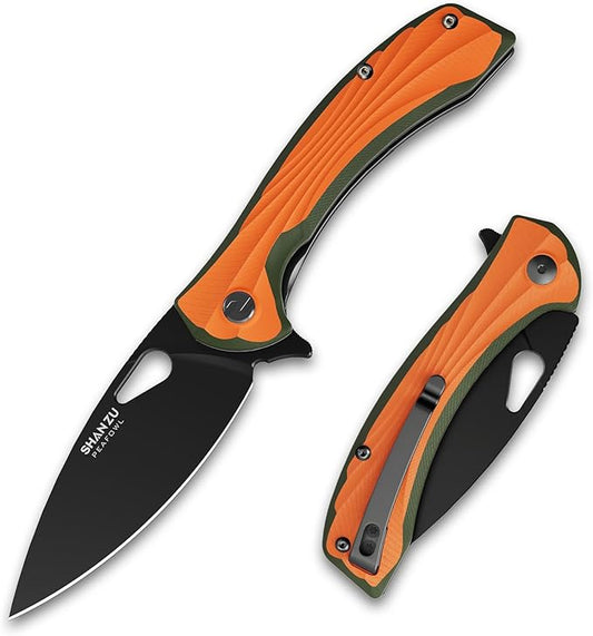 SHAN ZU Pocket Knife 3.2 in, Powder Steel Blade EDC Folding Knife for Men & Women, Utility Survival Knife with G10 Handle & Pocket Clip for Camping Fishing Hiking Hunting-Orange