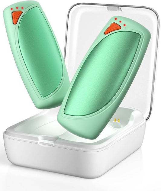 Hand Warmers Rechargeable with Charge Case, 2 Packs 14,000mAh Electric Hand Warmer Battery Powered Dual Sided Reusable Long Battery Life Portable Pocket Heater Gifts for Men Women Golf, Hunting Gear