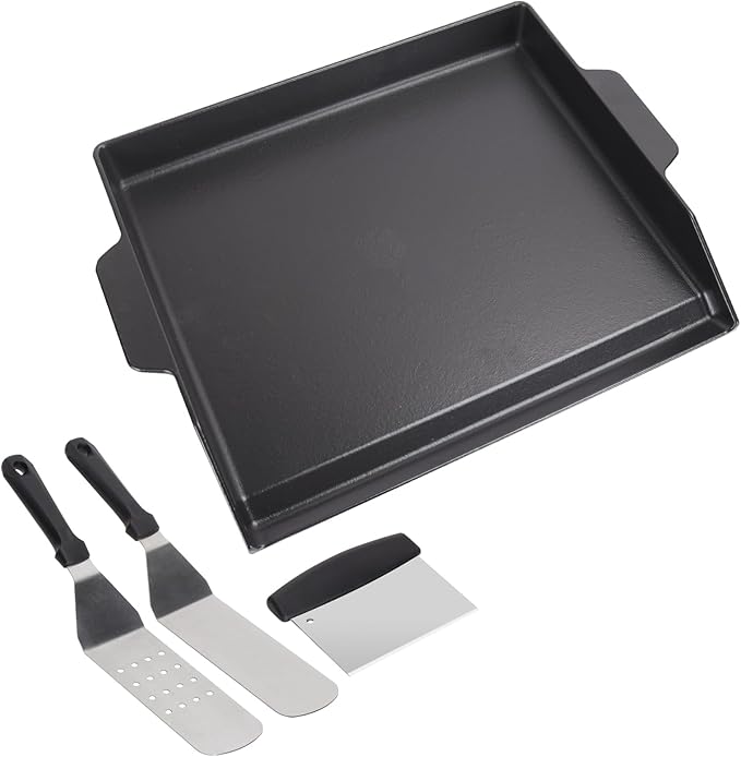 23" x 16" Cast Iron Griddle for Gas Grill, Universal Nonstick Outdoor BBQ Flat Top for Gas Stove Top 4 Burner Range Oven, Cooking Griddle Plate for Camping, Tailgating, Parties