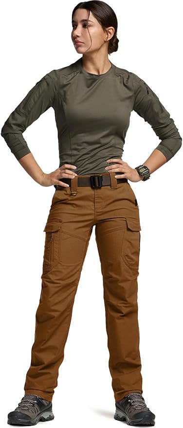 CQR Women's Flex Stretch Tactical Pants, Water Resistant Ripstop Cargo Work Pants with Pockets for Outdoor & Hiking