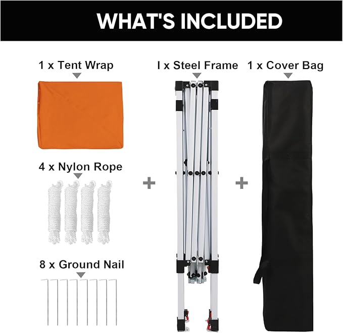 Northroad 8X8 FT Pop Up Canopy, Outdoor Instant Canopy Tent Slant Legs with Carrying Bag, Portable Gazebo Shelter for Wedding Party,Commercial Event,Patio,Garden,Beach -Orange