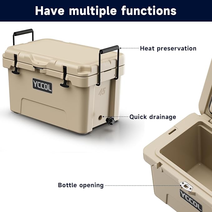 48 Quart Cooler with 72 Hours Ice Retention, Large Insulated Cooler with Built-in Bottle Opener & Drain Plug, Duty Outdoor Cooler for Camping, Beach, Picnic, Fishing, Barbecue