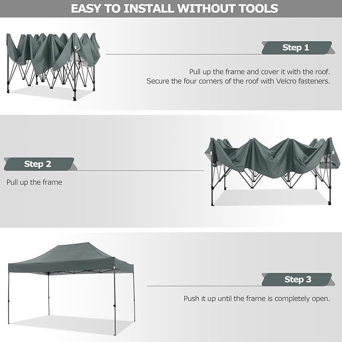 COBIZI 10x15 Pop Up Canopy Without Sidewall,Heavy Duty Canopy UPF 50+ All Season Wind Waterproof Commercial Outdoor Wedding Party Tents for Parties Gazebo with Carry Bag(10 x 15 ft Gray)