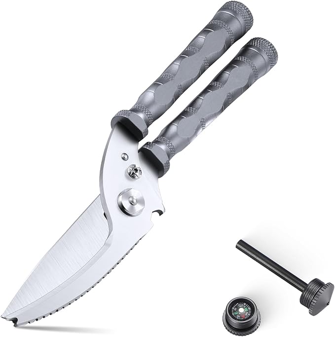 DRAGON RIOT Heavy Duty Kitchen Scissors - Sharp Scissors for Cutting Chicken, Poultry, Turkey, Meat - Stainless Food Kitchen Shears for Professionals - Spring Loaded (Grey)