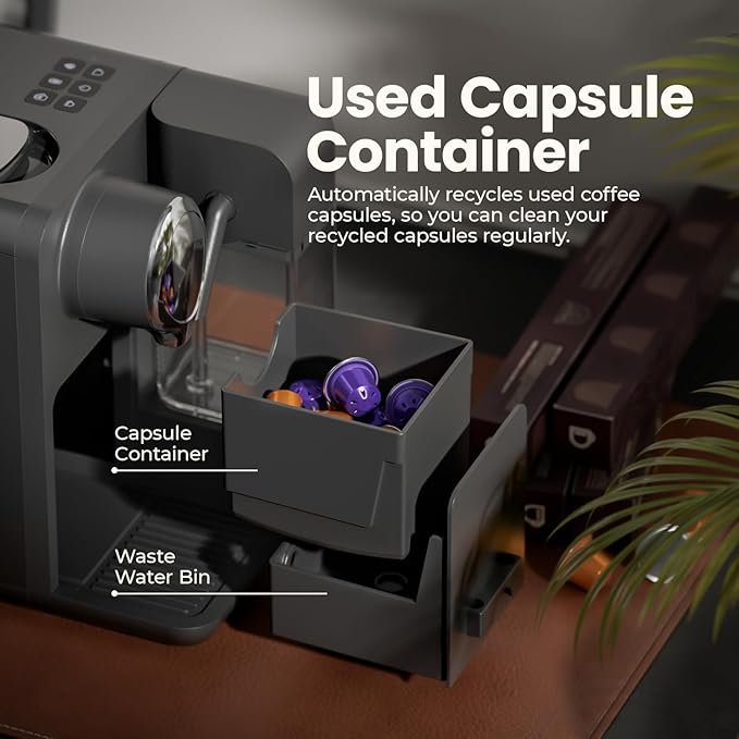 Espresso Machine with Integrated Automatic Milk Frother - Single-Serve Coffee Maker Capsule Compatible, One Touch Latte & Cappuccino, Single or Double Shot Espresso Maker