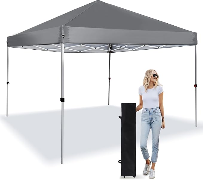 Pop Up Canopy 8X8 FT,Portable Sun Instant Shelter w/Backpack Bag,Waterproof,Adjustable Straight Leg Heights Canopies,Outdoor Tents for Parties,Camping,Commercial Event,Grey