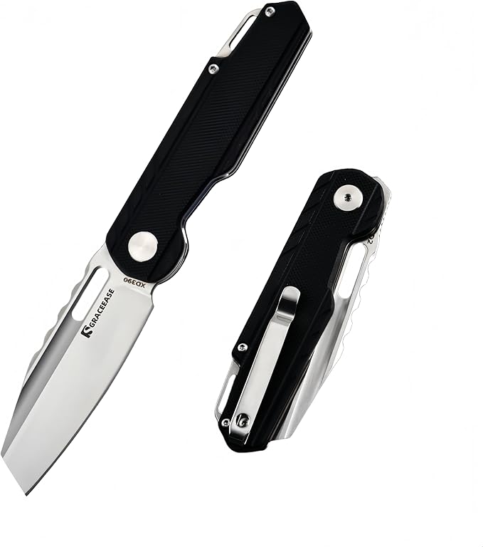 Folding pocket knife, 3.34-inch D2 steel blade, carbon fiber handle EDC knife, with pocket clip, suitable for daily carrying, camping, hiking, fishing for men and women A-80003-1 (Black)