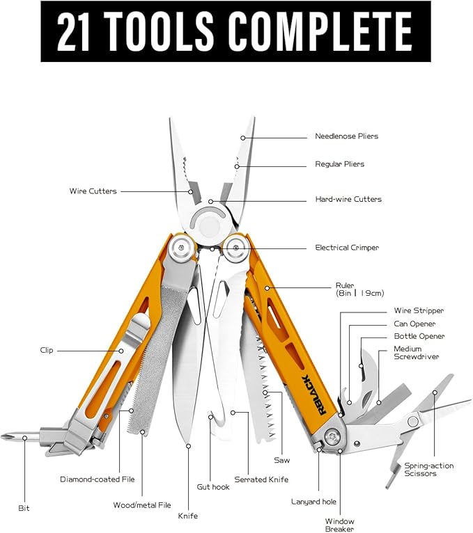Multitool, 21-in-1 Multi Tool Pliers with Safety Locking and Spring-Action Scissors, Heavy-duty Stainless Steel Multi-tool Set with Nylon Sheath for Work, Home, Garden, DIY & Auto
