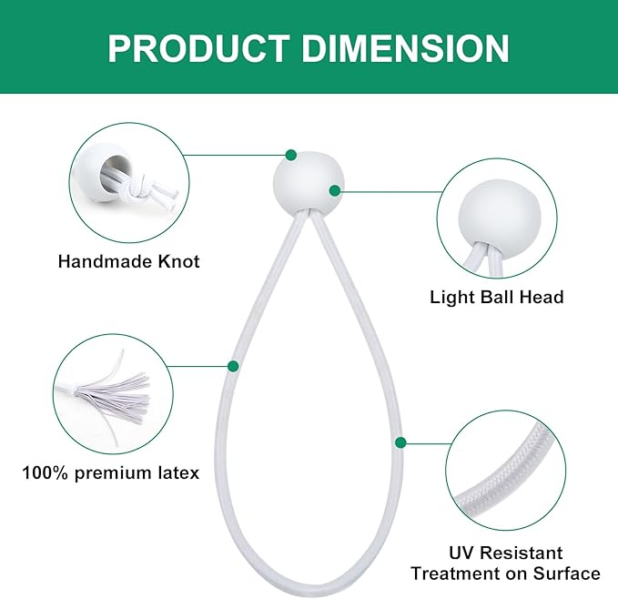 50PCS White Bungee Cords, 12 Inch Heavy Duty Outdoor Bungee Cord with Balls, Tarp Tie Down Bungee Balls for Shelter, Camping, Cargo, Tent Poles UV Resistant
