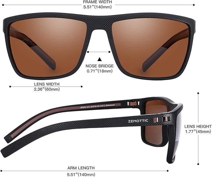 ZENOTTIC Polarized Sunglasses for Men Lightweight TR90 Frame UV400 Protection Square Sun Glasses