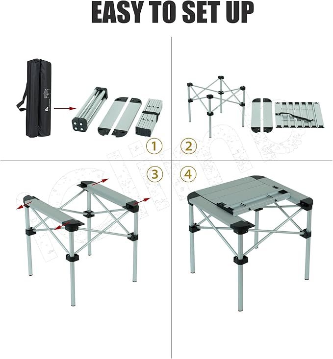 iClimb Lightweight Stable Alu. Folding Square Table Roll Up Top with Carry Bag for Camping Picnic Backyards BBQ Camp Kitchen (Nature, S)