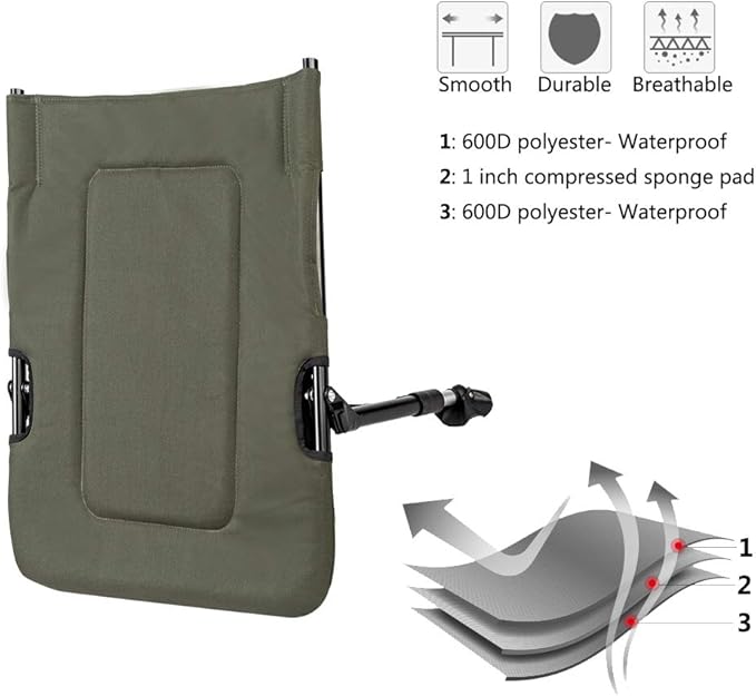VINGLI Heavy Duty Fishing Chair with Footrest Support 440 LBS, Oversized Camping Chairs with 160° Adjustable High Back, Beach Chair for Outdoors/Yard/Forest