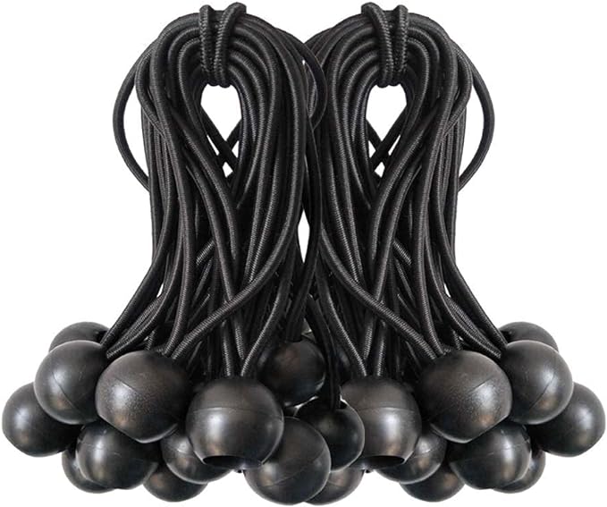 Ball Bungee Cords, 50 Packs, 4 Inch Black Tie Down Cords for Tarp, Canopy Shelter, Wall Pipe, UV Resistant