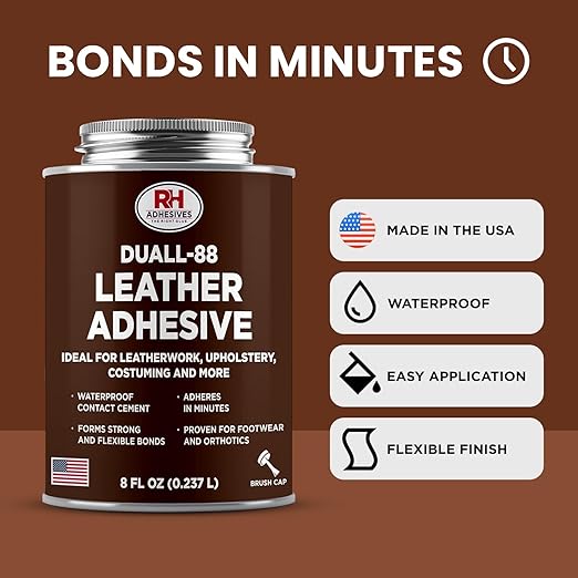 Duall-88 Leather Adhesive, 8 oz. can - Leather Repair Glue, Crafting, DIY, Upholstery, Waterproof, Heat Resistant, Flexible, Long Lasting, High Strength, RH Adhesives