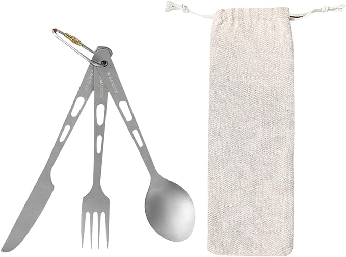 Titanium Flatware Knife Fork Spoon Set Camping Utensils Carrying Bag Cutlery