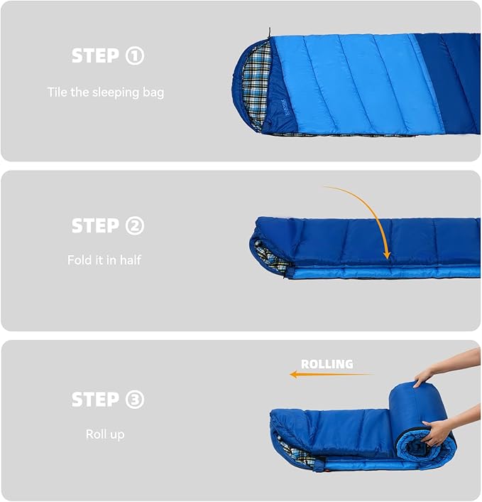Cotton Flannel Liner Sleeping Bag for Adults Teens Kids, Cold Weather & Warm, 3-4 Seasons, Lightweight Compact Camping Essentials Equipment, Hiking, Outdoor, Travel