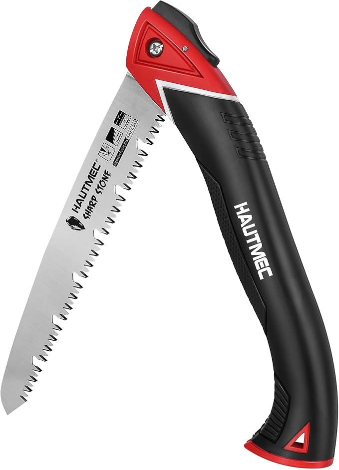 HAUTMEC 9" Pruning Hand saw, Pro Folding Saw of Sharp Stone Serie, SK5 Blade, Precision Hardened Triple-cut Teeth, Deep Gullets for Swift Chip HT0304