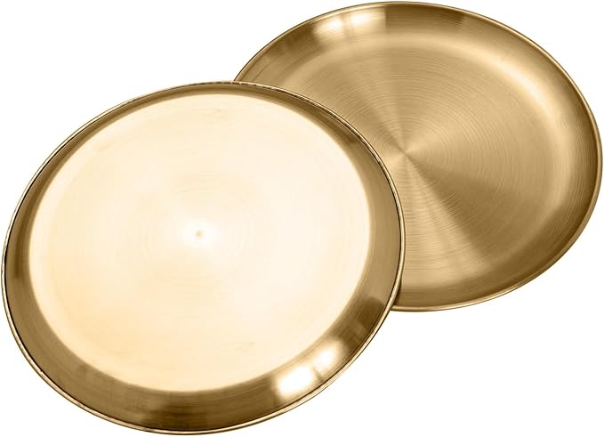 Stainless Steel Plates Metal Gold Dinner Plates Unbreakable Dinner Dishes Plates Set for Barbecue Kitchen Home Camping Outdoor Party (9inch 10Pcs)
