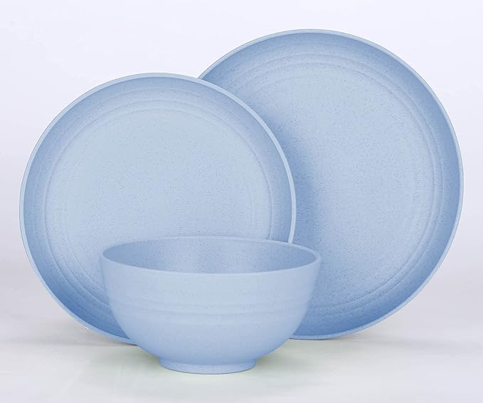 LuckyZone 7.8 Inches Unbreakable Wheat Straw Plates - Reusable Plate Dinner Set - Dishwasher & Microwave Safe - Healthy, BPA Free & Eco-Friendly (7.8 Inches/4 Blue)