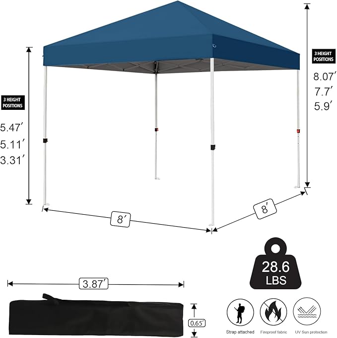 Northroad 8X8 FT Pop Up Canopy, Outdoor Instant Canopy Tent Slant Legs with Carrying Bag, Portable Gazebo Shelter for Wedding Party,Commercial Event,Patio,Garden,Beach -Lake Blue