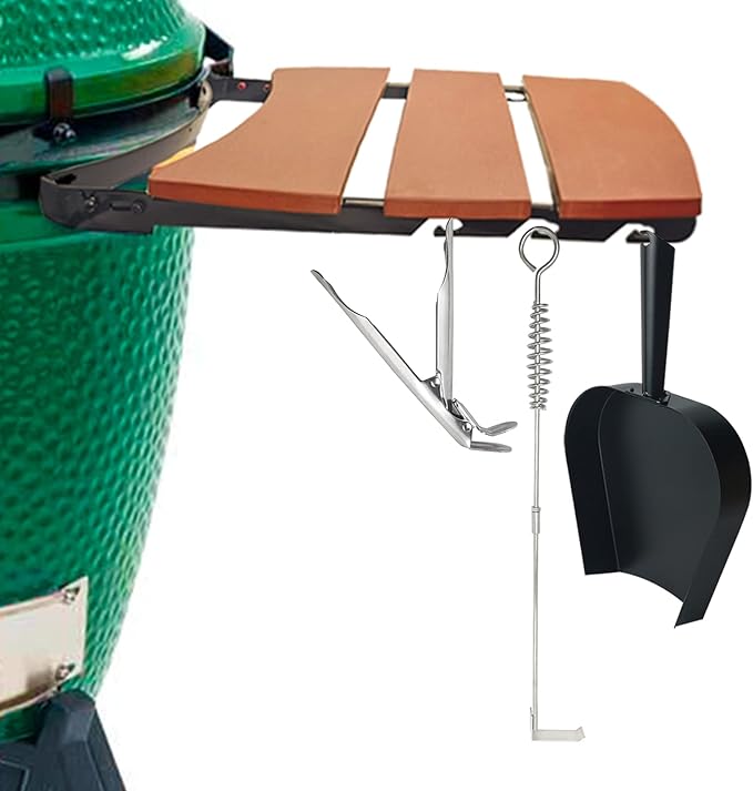BBQ Ash Removal Tool Set for Big Green Egg Accessories, Kamado Grill Cleaning Tools Include Ash Rake and Ash Pan and Grill Grate Lifter(at+AP+GG)