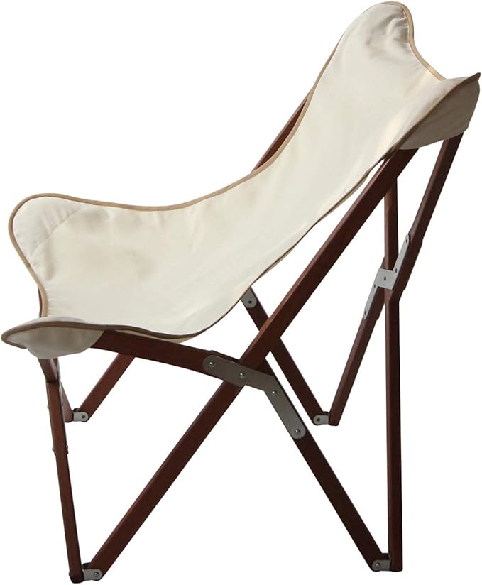 BYER OF MAINE Pangean Butterfly Chair, Easy-Fold Hardwood Sling Chair – Portable Beach, Camping & Patio Seat – 34″H × 23″W × 27″D in Natural