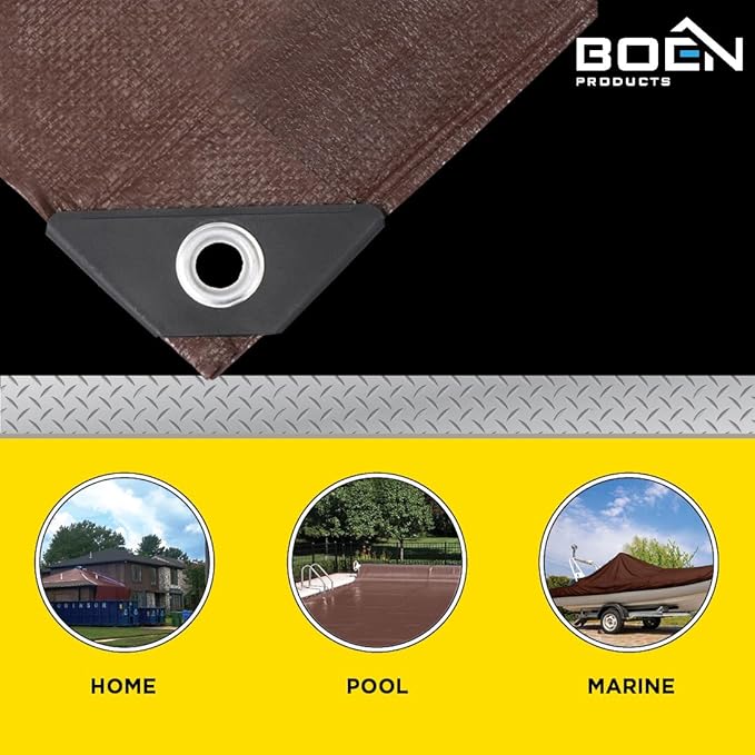 Multi-Purpose Large Tarp Waterproof Cover | Brown, 8' x 10' 5 Mil Thick | Rip Proof Tarps | Thick Weave Material, UV Resistant Great for Tarpaulin Canopy Tent, Boat, RV or Pool Cover