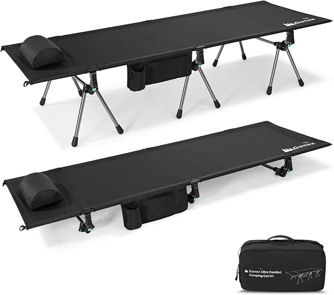 Gonex Camping Cot with Leg Extenders 2 in 1 Portable Ultralight Folding Cot for Adults Adjustable Height Supports 350lbs Sleeping Bed for Backpacking Travel Beach Home 74.8"x27.5"(Black, 1 PCS)
