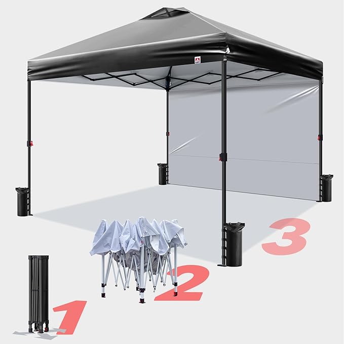 10x10 Pop Up Canopy Tent,Outdoor Canopy for Beach Tent with Sidewalls,Heavy Duty Easy Pop up Canopy Tent for Party Tent,Camping,Markets,Events,Parties. (Black, 10x10 FT)