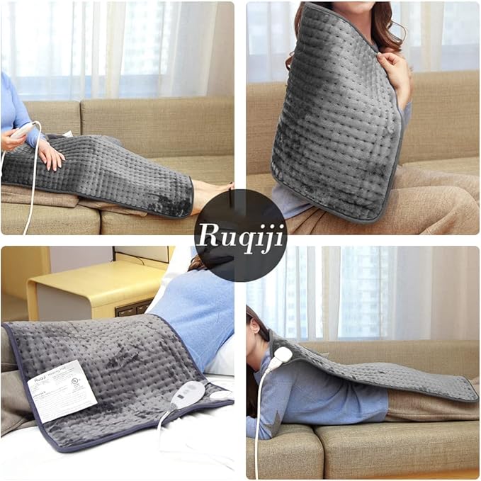 Ruqiji 17''x33'' XXXL King Size Heating Pad with 120 Minutes Auto Shut Off&6 Temperature Settings, Flannel Electric Heating Pad/Pain Relief for Back/Neck/Shoulders/Menstrual Pain/Leg Cramp (Dark Gray)