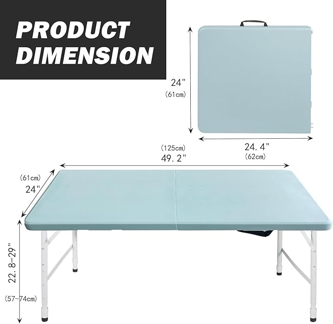 Portable Plastic Folding Table 4ft/6ft/8ft Heavy Duty White Black Picnic Dining Table Fold-in-Half for Camp Party Kitchen Indoor Outdoor