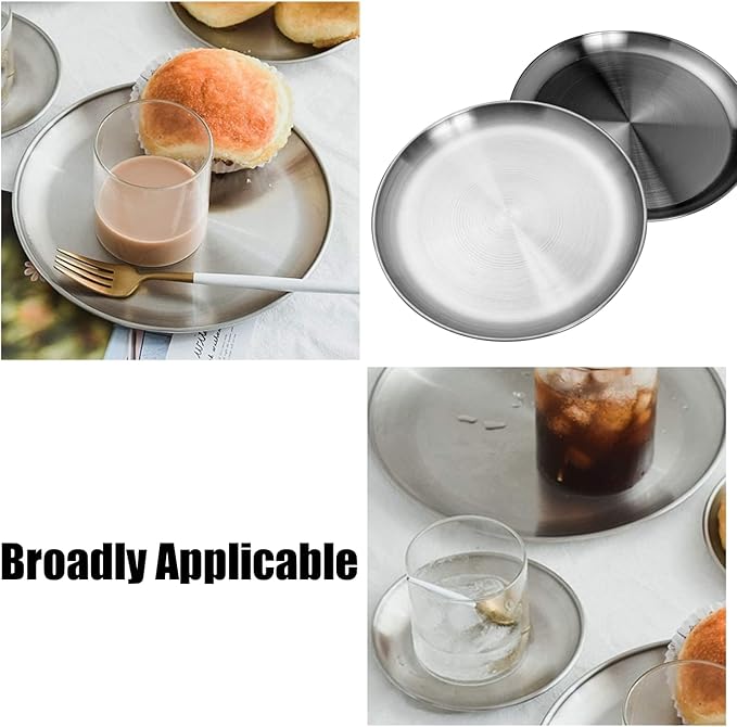 Stainless Steel Plates 10 inch Metal Lightweight Unbreakable Dinner Dishes Plates Set Non-Toxin Dishwasher Safe BPA Free and Healthy (4 Pcs)