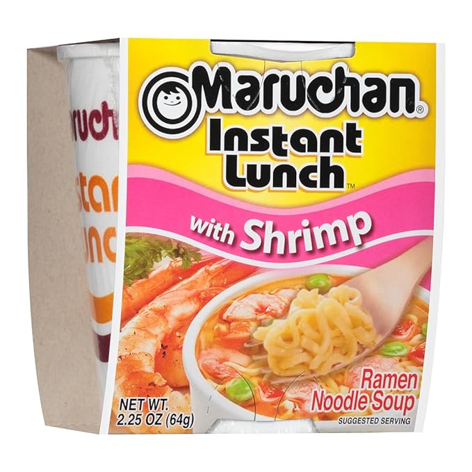 Maruchan Instant Lunch Shrimp, Ramen Noodle Soup, Microwaveable Meal, 2.25 Oz, 12 Count