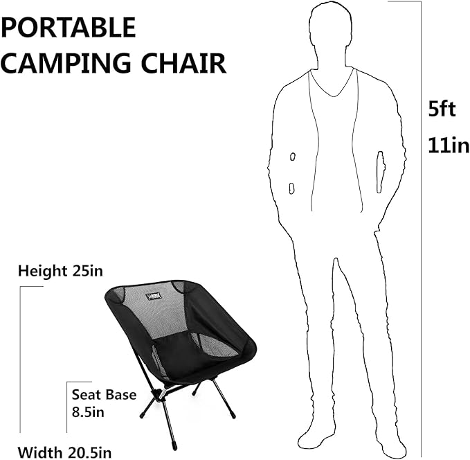 HIBLE Carbon Fiber Folding Camping Chair, Ultra-Light Portable Camp Chair for Hiking, Beach, Fishing, Stable Backpacking Chair (Supports 265 Lbs)