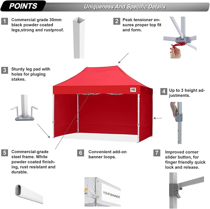 ABCCANOPY Easy Pop Up Canopy Tent with Sidewalls 10x15 Commercial -Series,Red