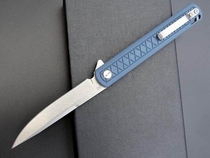 Eafengrow EF16 Folding Knife Flipper Ball Bearing Point D2 Blade G10 Handle with Pocket Clip Everday Carry Pocket Knife Liner Lock Camping Tactical Outdoor Multitool (Gray Blue)