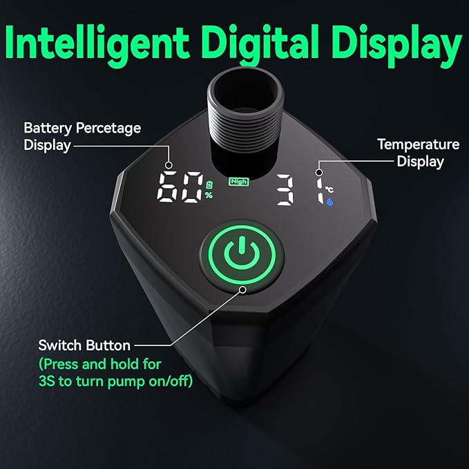 Portable Shower for Camping, 6000mAh Rechargeable Camping Shower Pump with Power & Temperature Display, Shower Head and Bidet Sprayer,Outdoor Shower Pump for Hiking, Travel, Pet