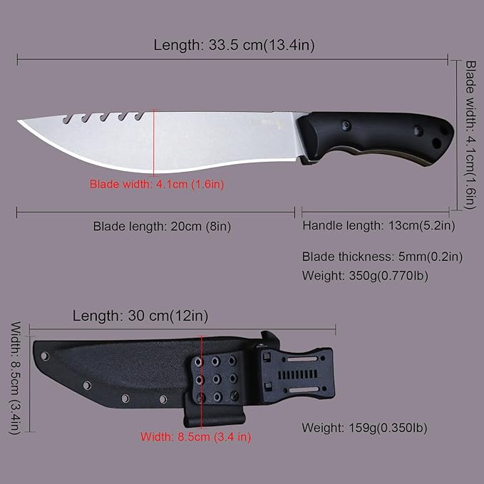 13.4-inch DC53 steel full tang hunting knife + K sheath. Suitable for camping, hiking, hunting and as daily carry equipment for handicrafts. (10 - Tactical Style A)