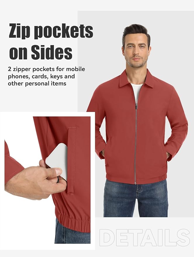 MAGNIVIT Men's Lightweight Jackets Light Windbreaker Full Zip Up Stylish Golf Coat Business Work Casual Dress