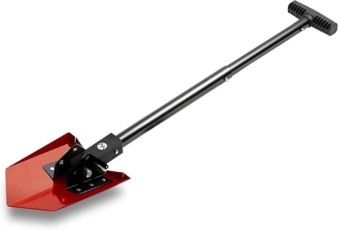 DMOS Delta Shovel - Collapsible Heavy-Duty Steel Folding Shovel for Camping, Overlanding, Survival, Military, Hunting, & Off-Road Use - Racing Red - Compact