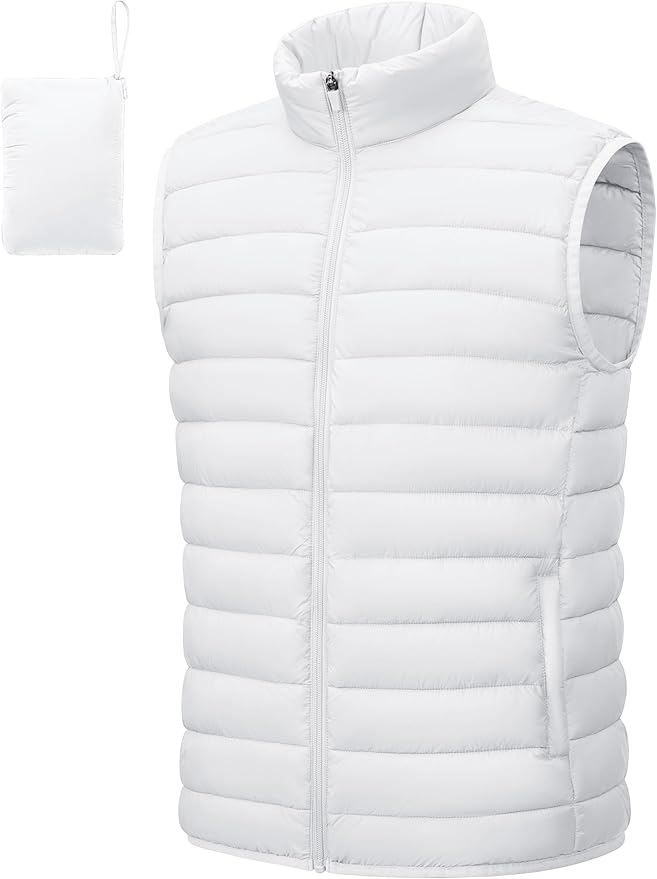 Cotrasen Men's Puffer Lightweight Vest Packable Outerwear Vest Warm Winter Outdoor Sleeveless Jacket for Travel Running