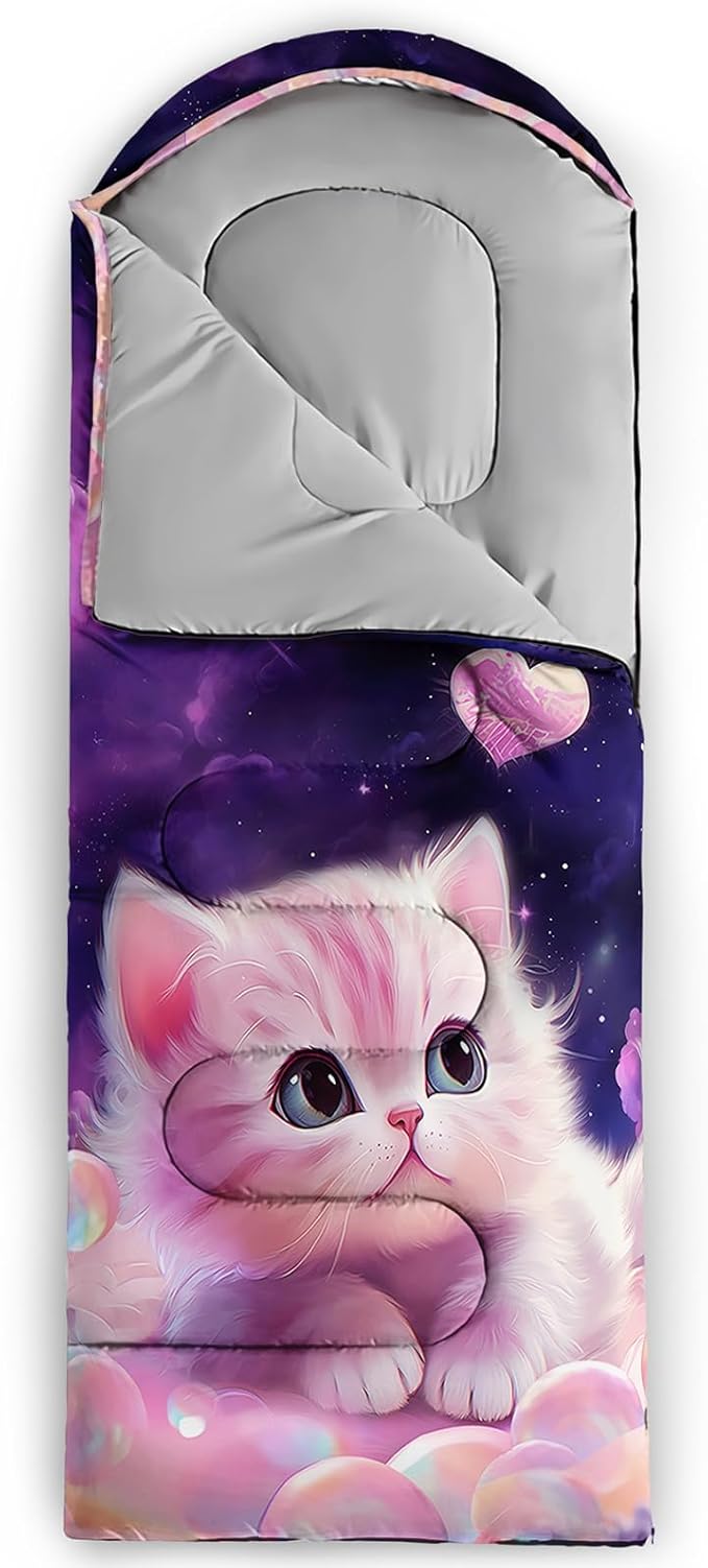 AILONEN Girls Pink Camping Sleeping Bags,Lightweight & Waterproof,3 Season Warm & Cool Weather,Cute Bow Duck Print Sleeping Bags for Kids,Girls,Adults Travelling,Outdoors