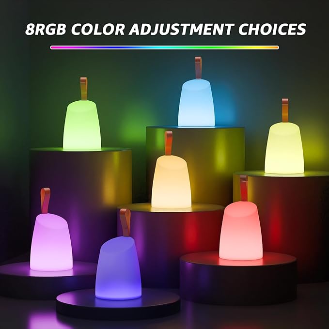 uuffoo 2 Pack Portable Outdoor Table Lamp LED Camping Lantern, Rechargeable Table Lamp with Remote, RGB & Warm White, IP44 Water-Resistant, Timer & Memory, Hanging Lantern for Patio, Garden, Camping.